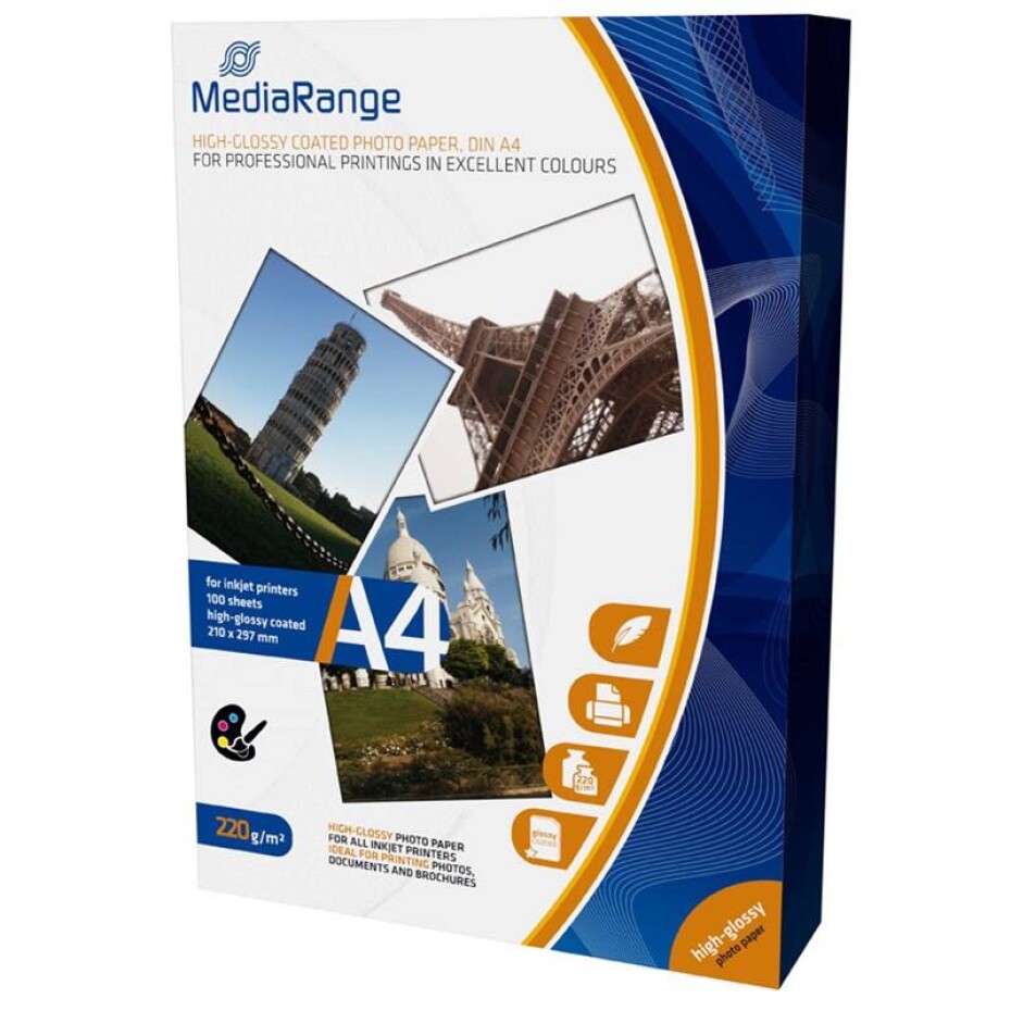 MediaRange A4 100 listů 220g lesklý inkoust (MRINK103) - main (0)