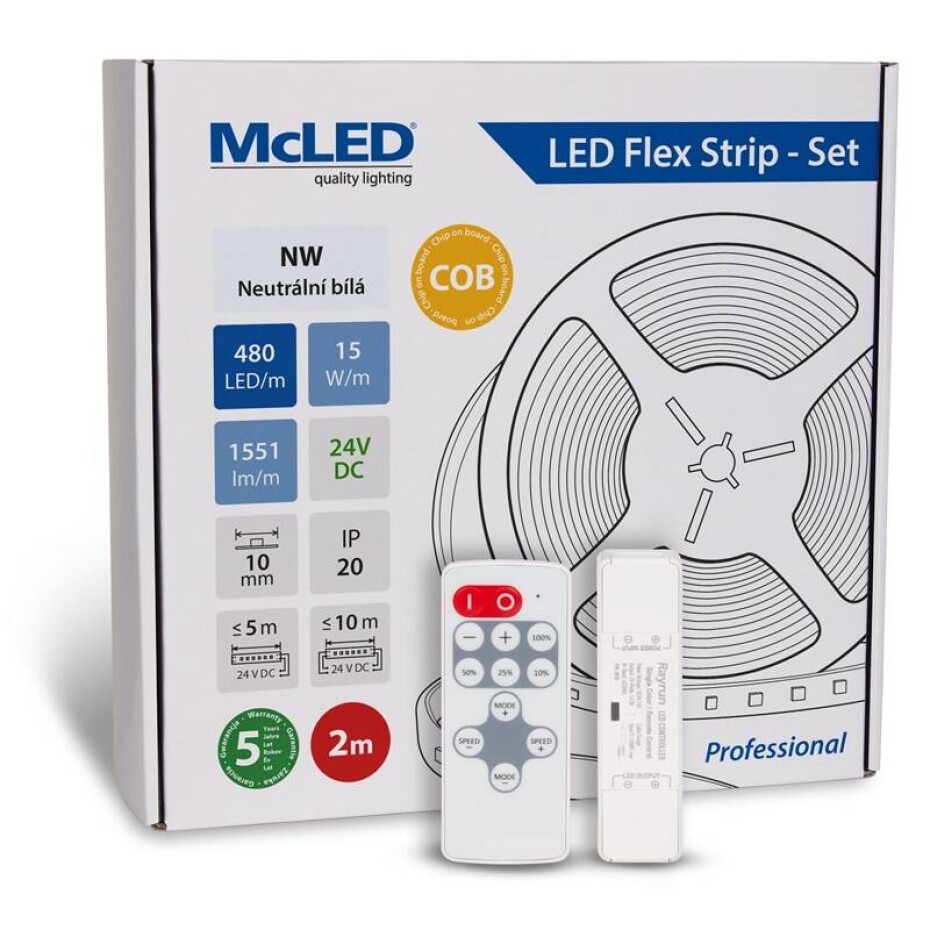 McLED sada 2 m + Přijímač Nano, 480 LED/m, NW, 1551 lm/m, vodič 3 m (ML-126.057.83.S02002) - main (0)