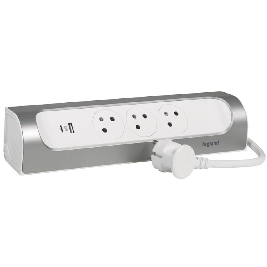 Legrand 3x zásuvka, USB, 1m (L049406) bílý/hliník - main (0)