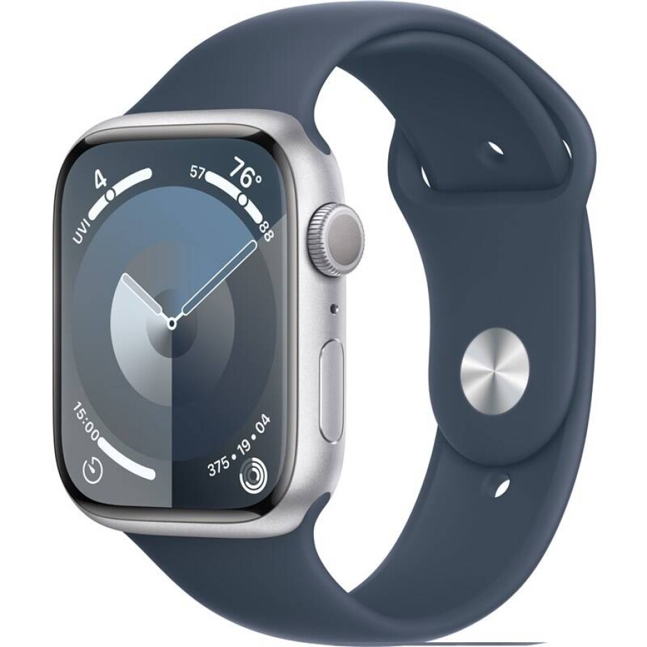 Apple Watch Series 9 GPS 45mm pouzdro ze stříbrného hliníku - bouřkově modrý sportovní řemínek - M/L (MR9E3QC/A) - main (0)