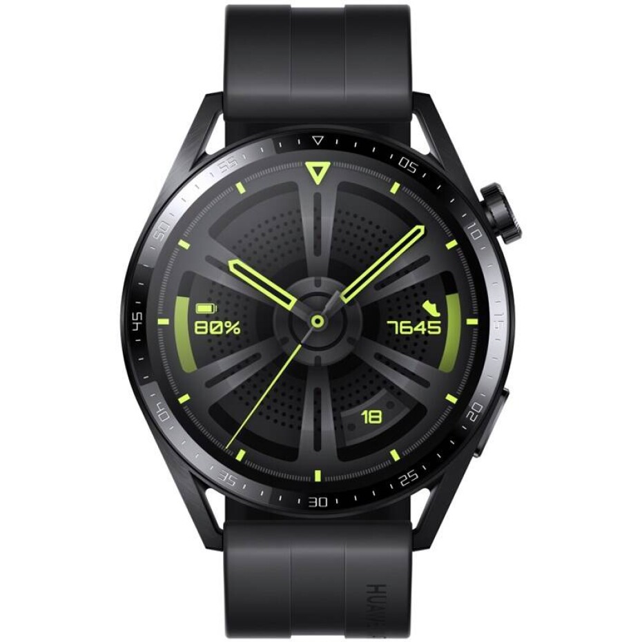 Huawei Watch GT 3 46 mm (Active) - Black + Black Fluoroelastomer Strap (55028445) - main (0)