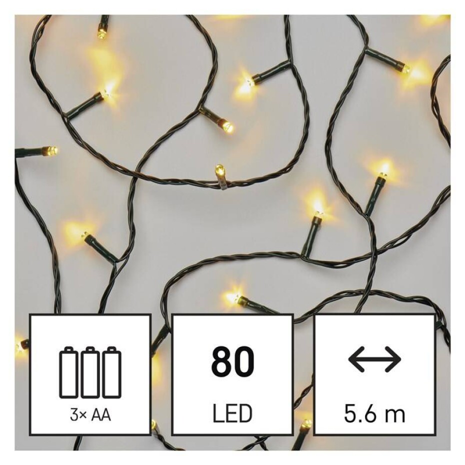EMOS 80 LED řetěz, 5,6 m, 3x AA, venkovní i vnitřní, teplá bílá, časovač (D4FW02) - main (0)