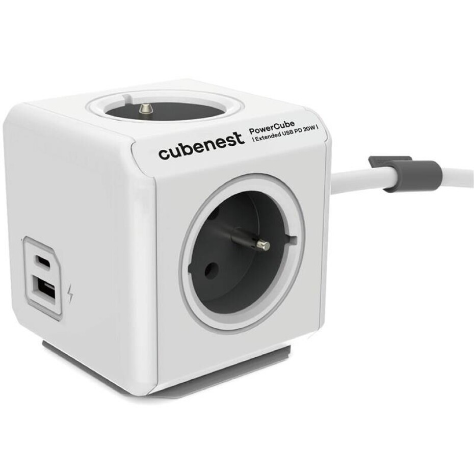 CubeNest Powercube Extended USB PD 20W, A+C, 4x zásuvka, 3m (PC520GY) šedé/bílé - main (0)