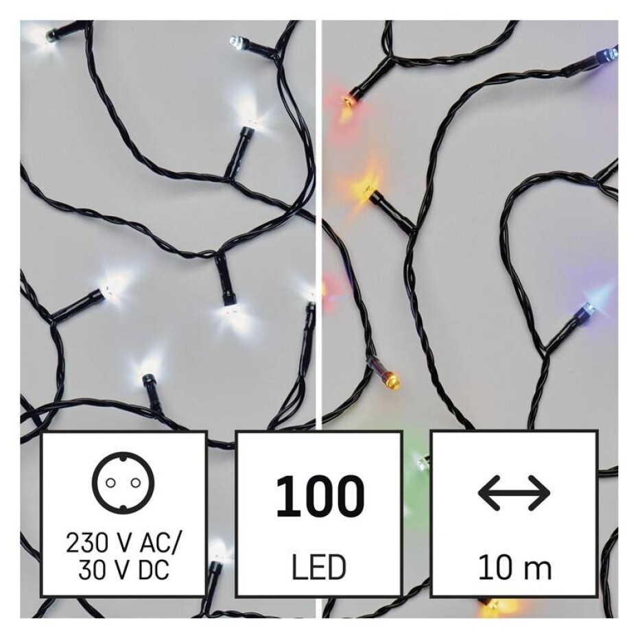 EMOS 100 LED řetěz 2v1, 10 m, venkovní i vnitřní, studená bílá/multicolor, programy (D4AJ01) - main (0)