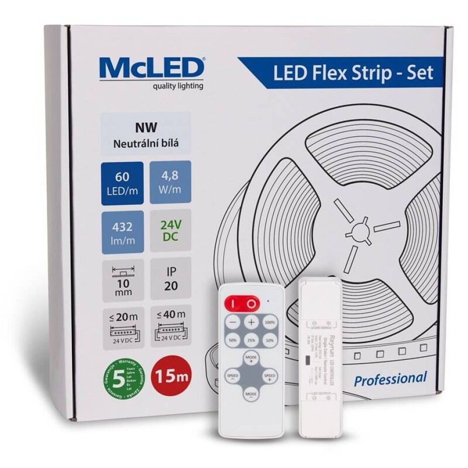 McLED s ovládáním Nano - sada 15 m - Professional, 60 LED/m, NW, 432 lm/m, vodič 3 m (ML-126.872.60.S15002) - main (0)