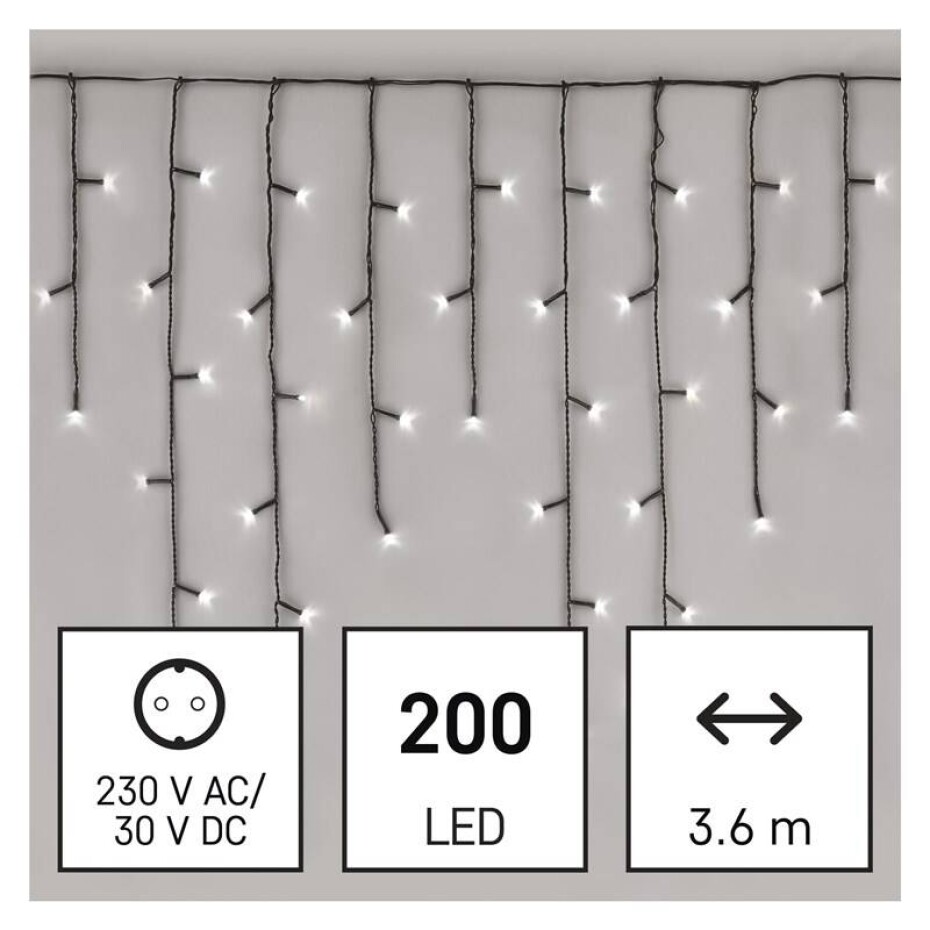 EMOS 200 LED rampouchy, 3,6 m, venkovní i vnitřní, studená bílá, programy (D4CC01) - main (0)