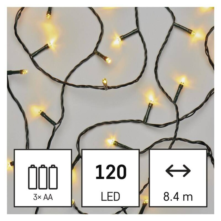 EMOS 120 LED řetěz, 8,4 m, 3x AA, venkovní i vnitřní, teplá bílá, časovač (D4FW03) - main (0)