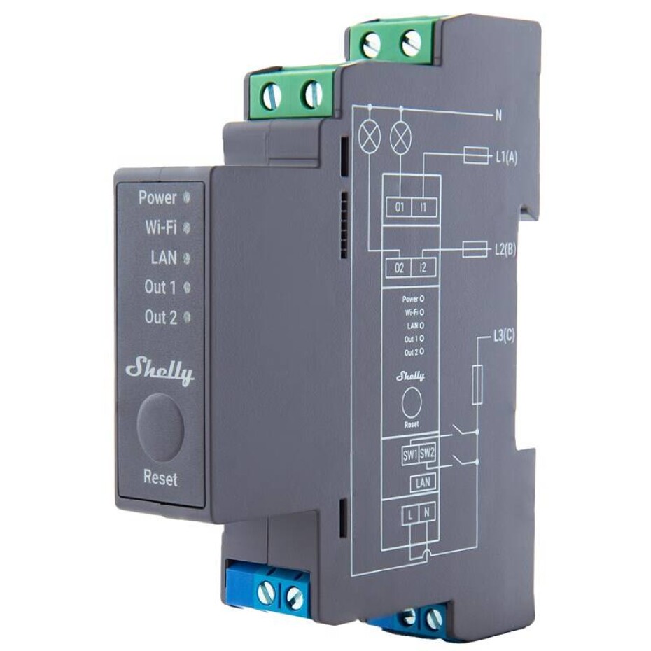 Shelly Pro 2, 2x 16A na DIN lištu, Wi-Fi, LAN (SHELLY-PRO-2) - main (0)