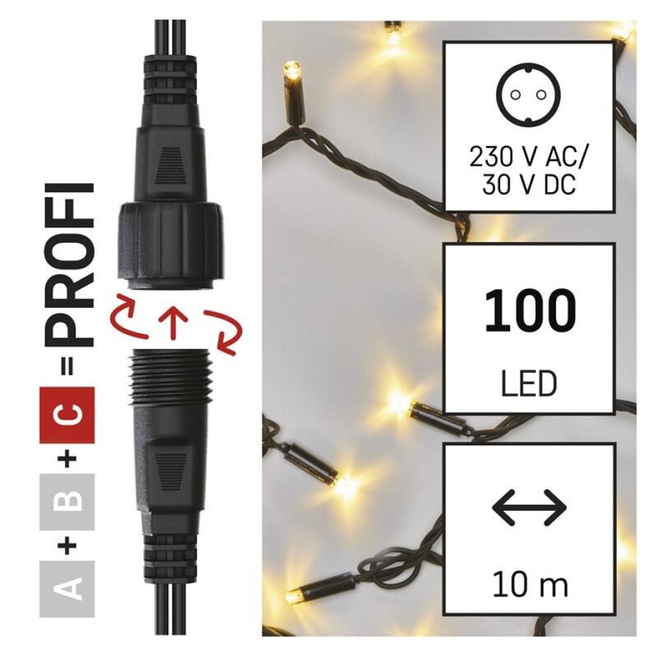 EMOS 100 LED Profi černý, 10 m, venkovní i vnitřní, teplá bílá, časovač (D2AW03) - main (0)