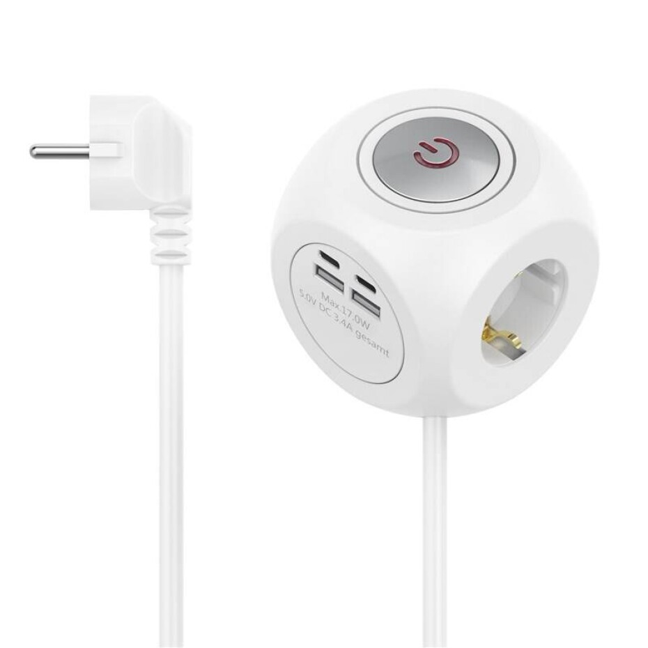 Hama 3x zásuvka schuko, 2x USB-C, 2x USB-A, 1,4 m (223195) bílý - main (0)