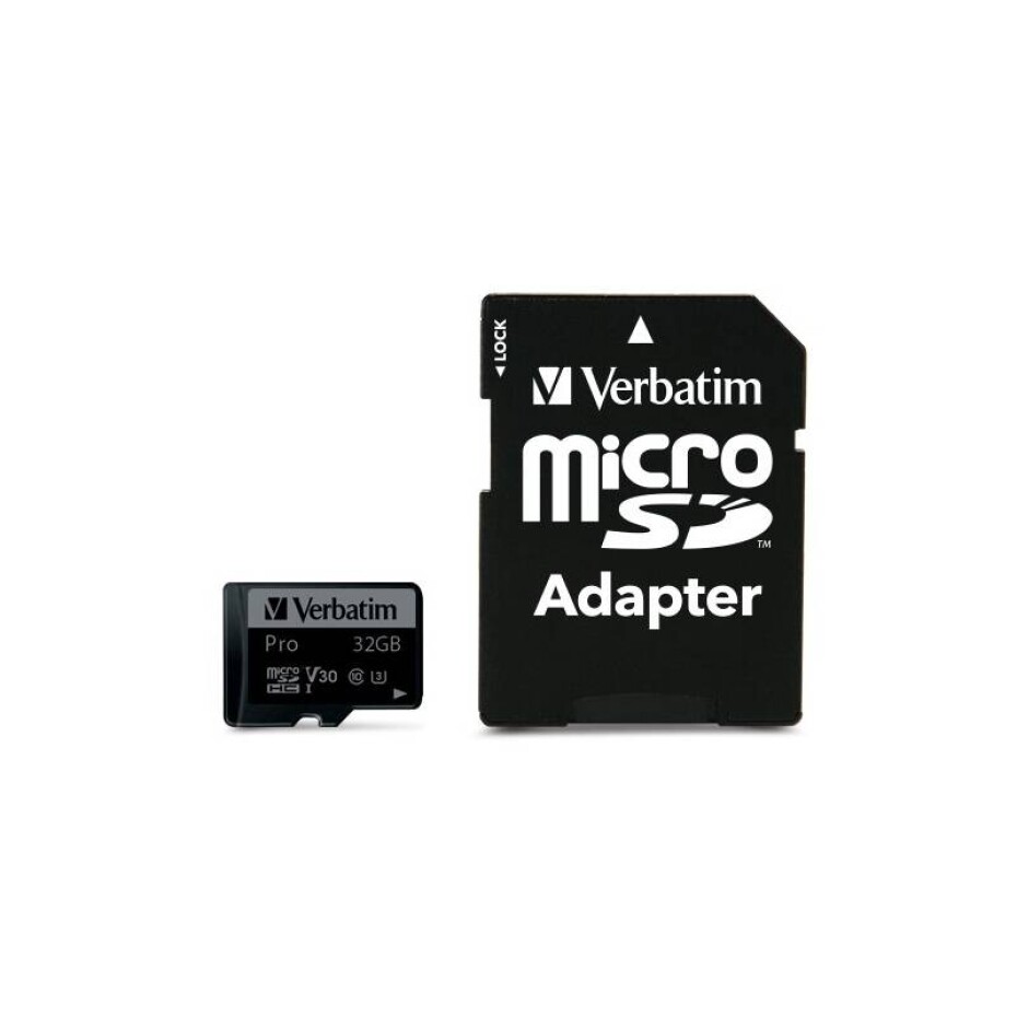 Verbatim Pro microSDHC 32GB UHS-I V30 U3 (90R/45W) + adaptér (47041) - main (0)