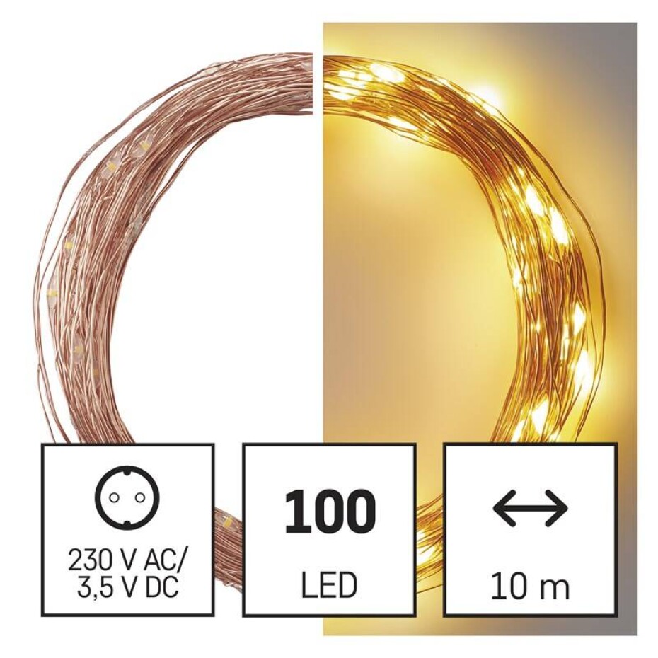 EMOS 100 LED nano řetěz měděný, 10 m, venkovní i vnitřní, teplá bílá, časovač (D3AW02) - main (0)