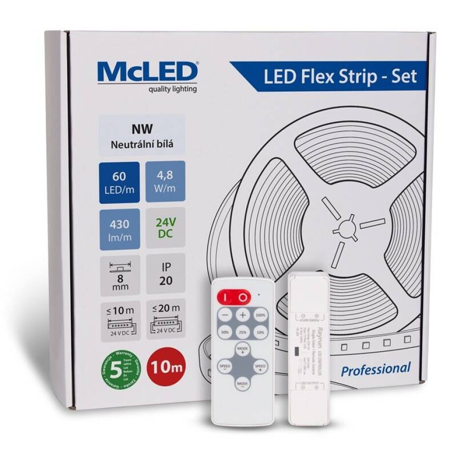 McLED s ovládáním Nano - sada 10 m - Professional, 60 LED/m, NW, 430 lm/m, vodič 3 m (ML-126.830.60.S10002) - main (0)