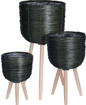 Product detail of PROGARDEN Květináč pletený na dřevěných nohách sada 3 ks tmavě zelená KO-435000610