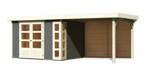 Product detail of Dřevěný domek KARIBU KERKO 5 + přístavek 280 cm včetně zadní stěny (9207) šedý LG2992