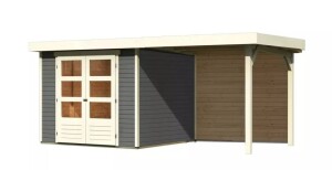 Product detail of Dřevěný domek KARIBU ASKOLA 3,5 + přístavek 240 cm včetně zadní stěny (9145) šedý LG3244