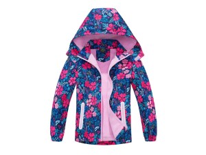 Product detail of Dívčí podzimní bunda, zateplená - KUGO B2998, tmavě modrá / květy Barva: Modrá tmavě, Velikost: 98