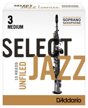 Product detail of Rico RRS10SSX3M Select Jazz - Soprano Saxophone Reeds - Unfiled - 3 Medium - 10 Box