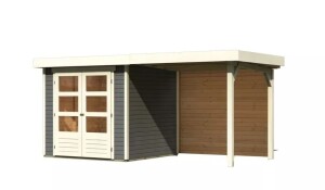 Product detail of Dřevěný domek KARIBU ASKOLA 2 + přístavek 240 cm včetně zadní stěny (9165) šedý LG3211