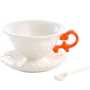 Product detail of Šálek na čaj I-WARES, s podšálkem a lžičkou, oranžová, Seletti