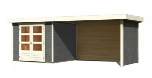 Product detail of Dřevěný domek KARIBU ASKOLA 3,5 + přístavek 280 cm včetně zadní a boční stěny (9151) šedý LG3253