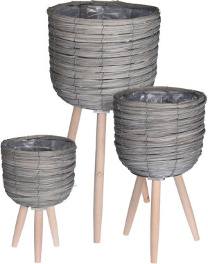 Product detail of PROGARDEN Květináč pletený na dřevěných nohách sada 3 ks šedá KO-435000600