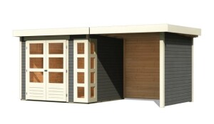 Product detail of Dřevěný domek KARIBU KERKO 3 + přístavek 240 cm včetně zadní a boční stěny (82935) šedý LG2957