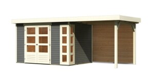 Product detail of Dřevěný domek KARIBU KERKO 4 + přístavek 240 cm včetně zadní stěny (9190) šedý LG2972