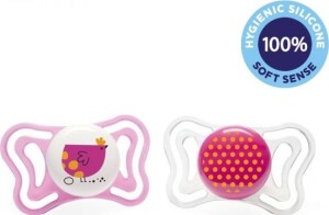 Product detail of CHICCO Šidítko Physio Light silikonové děvče - ptáček/tečky 2 ks, 16-36 m+