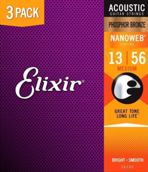 Product detail of Elixir 16546 Nanoweb Phosphor Bronze Medium (13-56) 3-pack