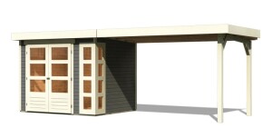 Product detail of Dřevěný domek KARIBU KERKO 3 + přístavek 280 cm (82937) šedý LG2959