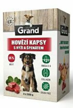 Product detail of GRAND kaps. deluxe pes hovězí s rýží a špenát. 4x300g + Množstevní sleva