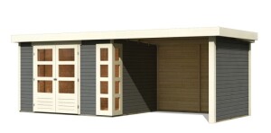 Product detail of Dřevěný domek KARIBU KERKO 5 + přístavek 280 cm včetně zadní a boční stěny (9209) šedý LG2994