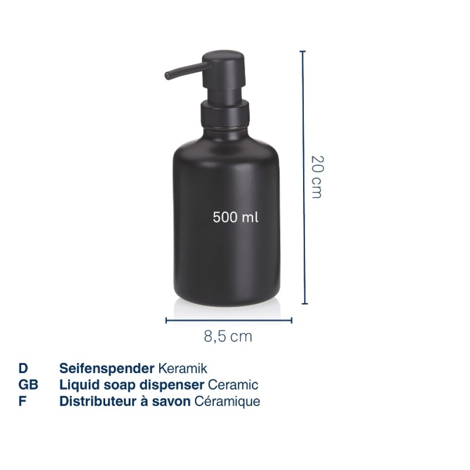 KELA Dávkovač mýdla Leonie keramický černý 20,0 cm 8,5 cm  500,0 ml KL-23699 - main (2)