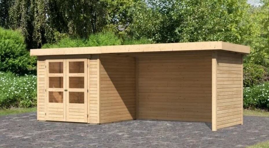 Dřevěný domek KARIBU ASKOLA 2 + přístavek 280 cm včetně zadní a boční stěny (77724) natur LG3221 - main (2)