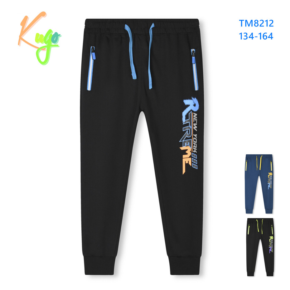 Chlapecké tepláky - KUGO TM8212, tmavě modrá/ signální zipy Barva: Modrá tmavě, Velikost: 134 - main (1)
