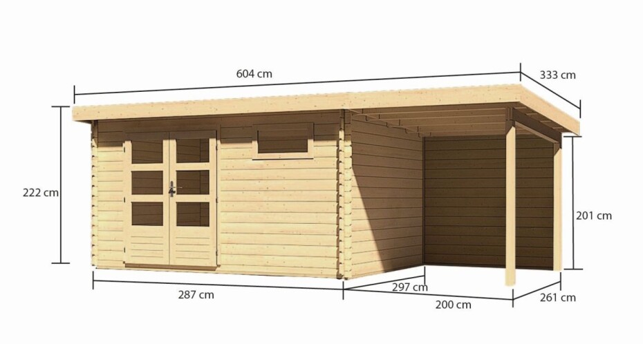 Dřevěný domek KARIBU BASTRUP 8 + přístavek 200cm včetně zadní stěny (9317) natur LG3030 - main (1)