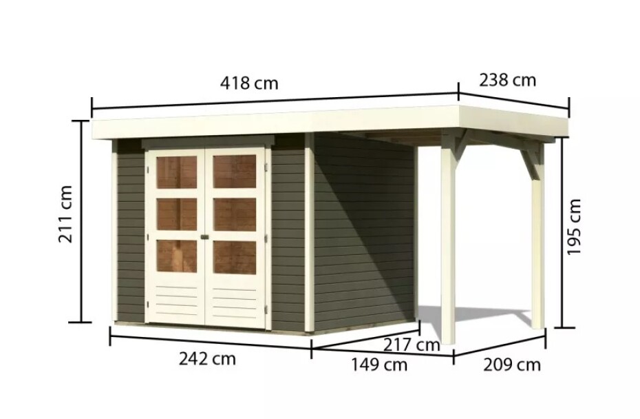 Dřevěný domek KARIBU ASKOLA 3 + přístavek 150 cm (23497) šedý LG3228 - main (1)