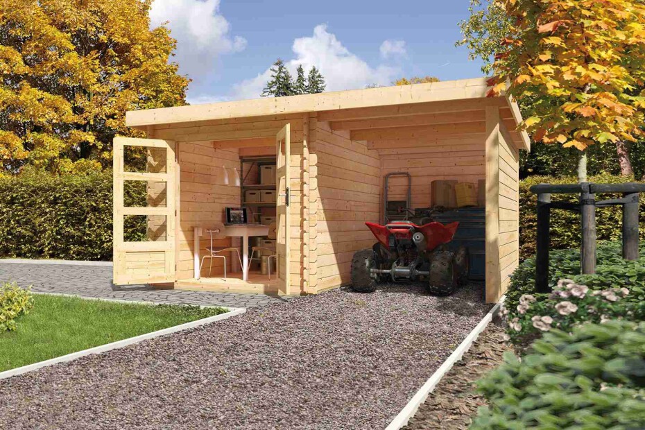 Dřevěný domek KARIBU BASTRUP 2 + přístavek 200 cm včetně zadní a boční stěny (73314) natur LG2944 - main (3)