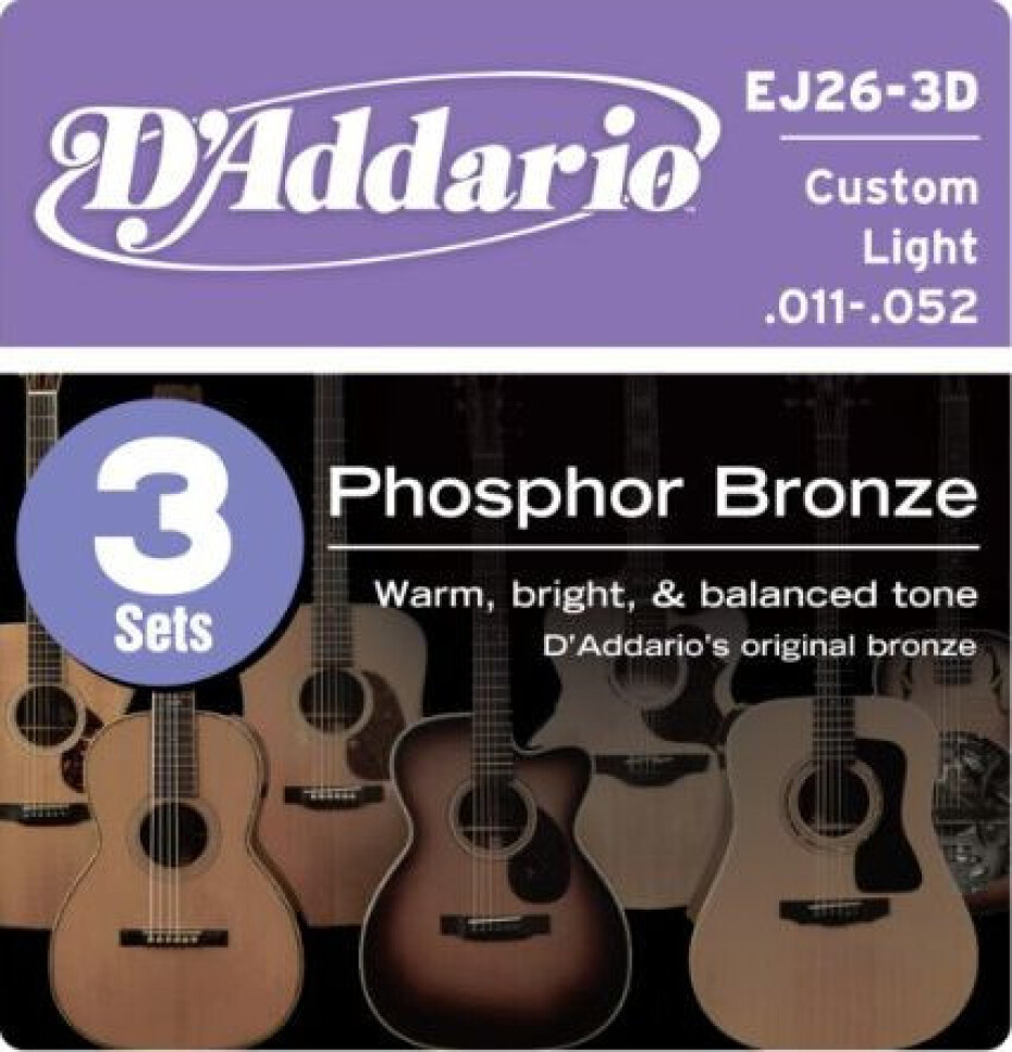 D'Addario EJ26-3D Phosphor Bronze Custom Light - .011 - .052 - 3ks - main (0)