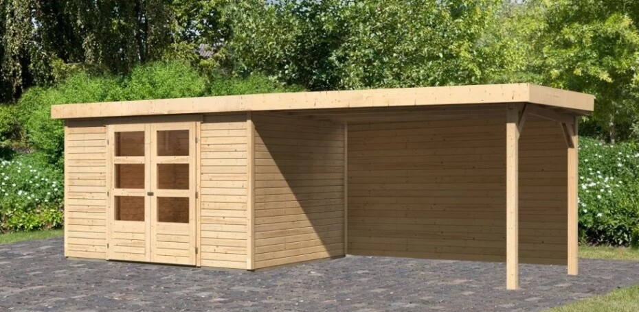 Dřevěný domek KARIBU ASKOLA 5 + přístavek 280 cm včetně zadní stěny (9160) natur LG3280 - main (2)
