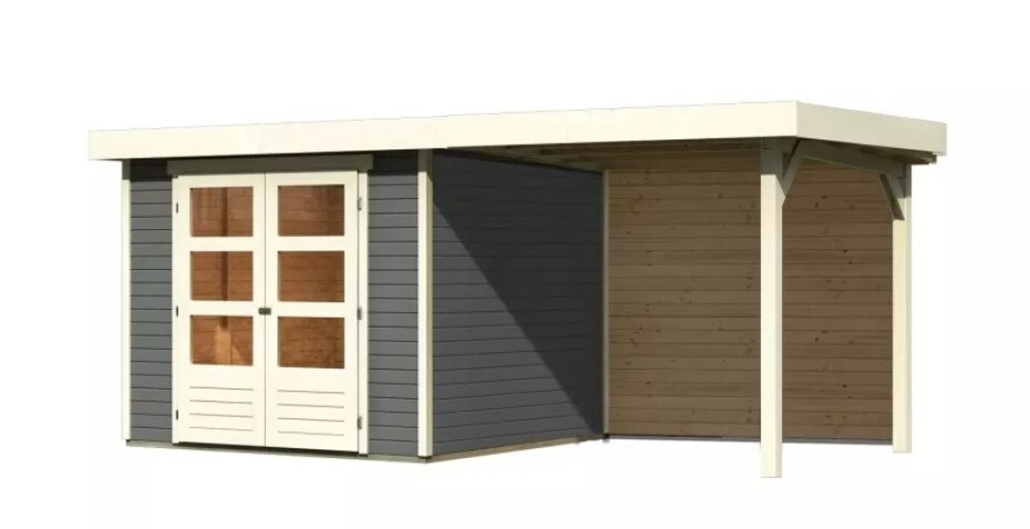 Dřevěný domek KARIBU ASKOLA 3,5 + přístavek 240 cm včetně zadní stěny (9145) šedý LG3244 - main (0)
