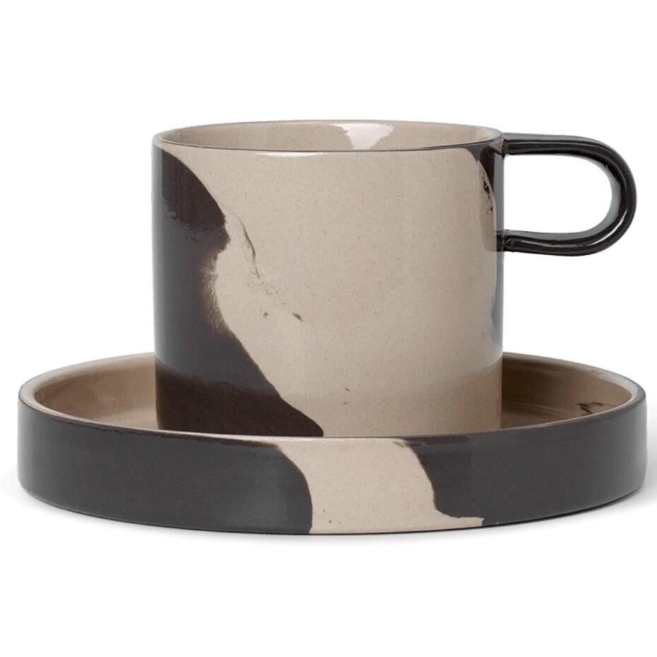 Hrnek na čaj s podšálkem INLAY 200 ml, písková, kamenina, ferm LIVING - main (0)