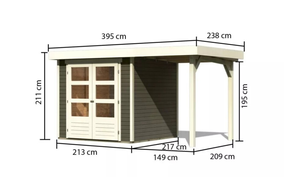 Dřevěný domek KARIBU ASKOLA 2 + přístavek 150 cm (23490) šedý LG3206 - main (1)