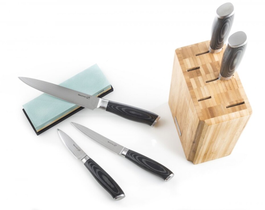G21 Sada nožů G21 Gourmet Damascus v bambusovém bloku 5 ks + brusný kámen G21-6002216 - main (1)