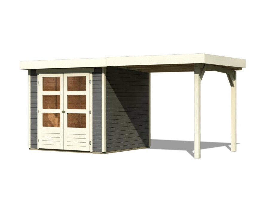 Dřevěný domek KARIBU ASKOLA 2 + přístavek 240 cm (82904) šedý LG1763 - main (0)