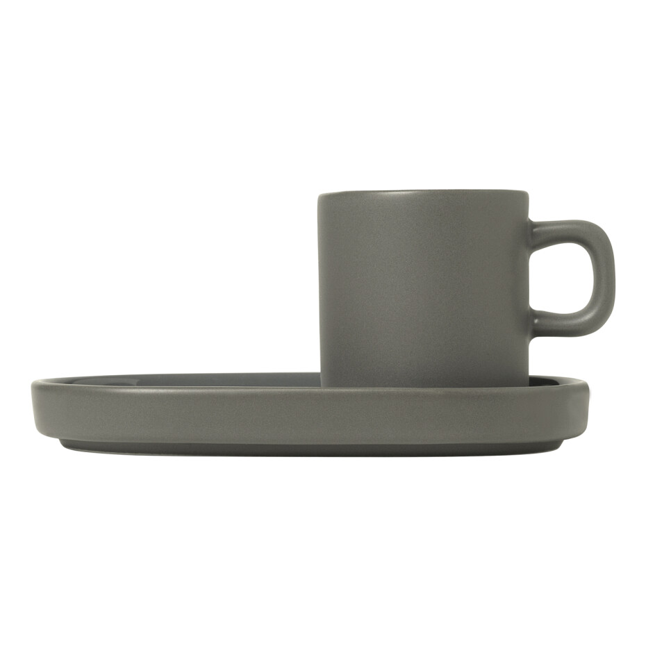 Hrnek na espresso MIO, sada 2 ks, s podtácky, cínová, Blomus - main (0)
