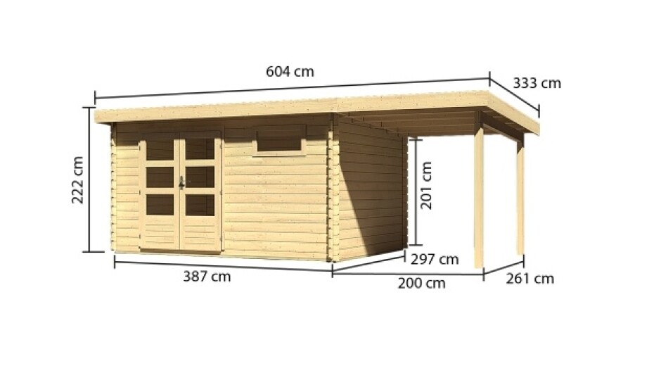 Dřevěný domek KARIBU BASTRUP 8 + přístavek 200cm (78675) natur LG2939 - main (1)