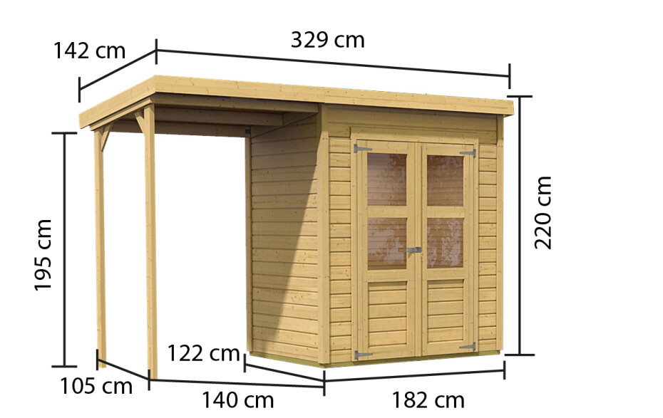Dřevěný domek KARIBU MERSEBURG 2 + přístavek 166 cm (68762) natur LG1749 - main (1)
