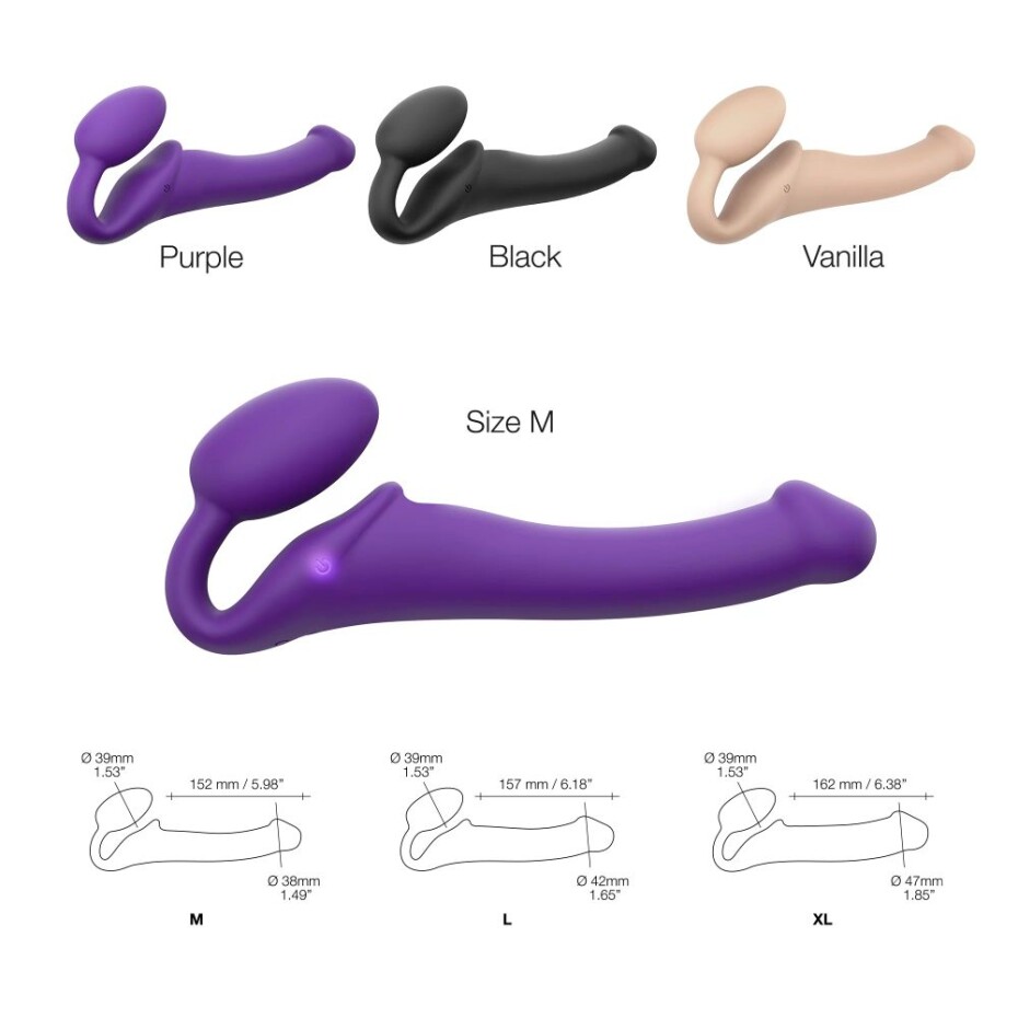 Strap-on-me 3 Motors Vibrating Silicone Bendable Strap-On Purple M - main (3)